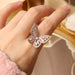 High-Grade Copper Inlaid Zircon Butterfly Ring Luxury Shiny Women Cocktail Ring