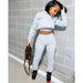Women 2 Piece Outfits Long Sleeve Off Shoulder Crop Tops Pants Set Casual Sportswear