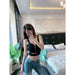 Women Crop Top Zipper Fly Stretchy Knitted Women Sleeveless Tops