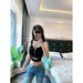Women Crop Top Zipper Fly Stretchy Knitted Women Sleeveless Tops