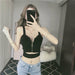 Women Crop Top Zipper Fly Stretchy Knitted Women Sleeveless Tops