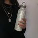 Sparkling High-end Insulated Bottle Bling Rhinestone Stainless Steel Thermal Bottle Diamond Thermo Silver Water Bottle with Lid