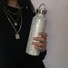 Sparkling High-end Insulated Bottle Bling Rhinestone Stainless Steel Thermal Bottle Diamond Thermo Silver Water Bottle with Lid