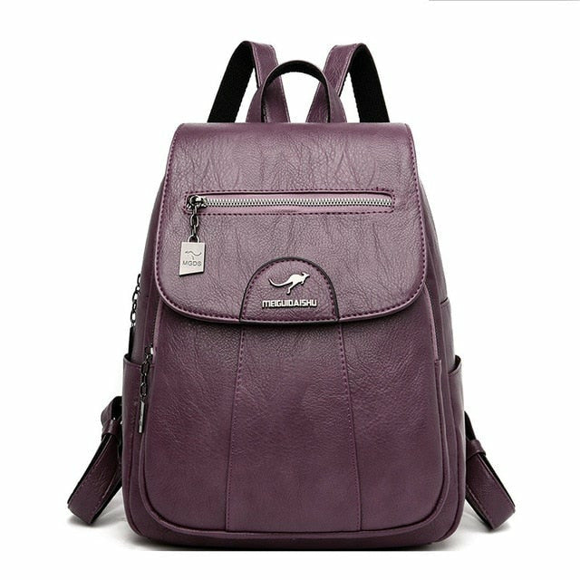 designer womens leather backpack Women Leather Backpacks High Quality Vintage Designer Travel Backpack Purple