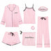 7 Pieces Women's Pajamas Sets Faux Silk Striped Pajamas Sleepwear