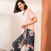 Pajamas Set Women Sleepwear Female Floral Printed Contrasting Color Pajamas Tops With Long Trousers