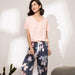 Pajamas Set Women Sleepwear Female Floral Printed Contrasting Color Pajamas Tops With Long Trousers