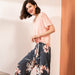 Pajamas Set Women Sleepwear Female Floral Printed Contrasting Color Pajamas Tops With Long Trousers