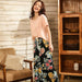 Pajamas Set Women Sleepwear Female Floral Printed Contrasting Color Pajamas Tops With Long Trousers