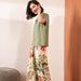 Pajamas Set Women Sleepwear Female Floral Printed Contrasting Color Pajamas Tops With Long Trousers