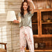 Pajamas Set Women Sleepwear Female Floral Printed Contrasting Color Pajamas Tops With Long Trousers