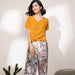 Pajamas Set Women Sleepwear Female Floral Printed Contrasting Color Pajamas Tops With Long Trousers