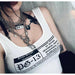 White Black Punk Print Crop Tops Women's Tank Tops Wild Casual Leather Tees