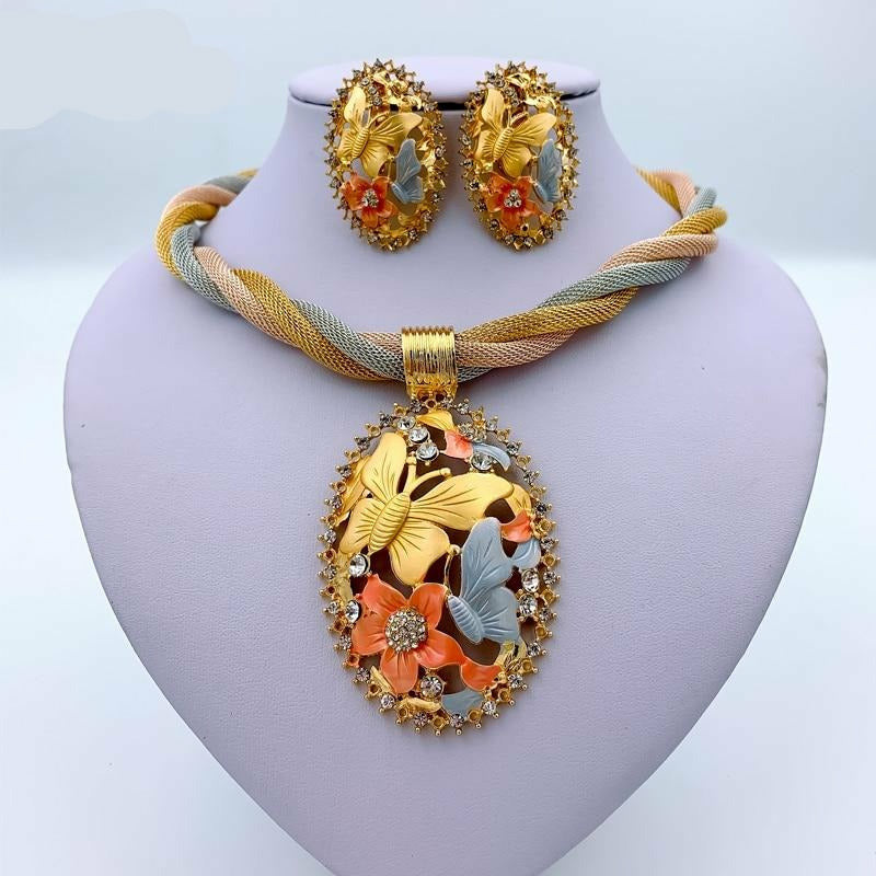 Charm Necklace Earrings Bracelet Ring Gold Jewelry Set Women Jewelry ...