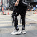 Men Hip Hop Black Cargo Pants Joggers Sweatpants Overalls Men Ribbons Streetwear