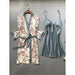 Women Silk Pajama Set With Chest Pads Flower Print Pajama Sleepwear 4 Pieces Set