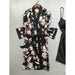 Women Silk Pajama Set With Chest Pads Flower Print Pajama Sleepwear 4 Pieces Set