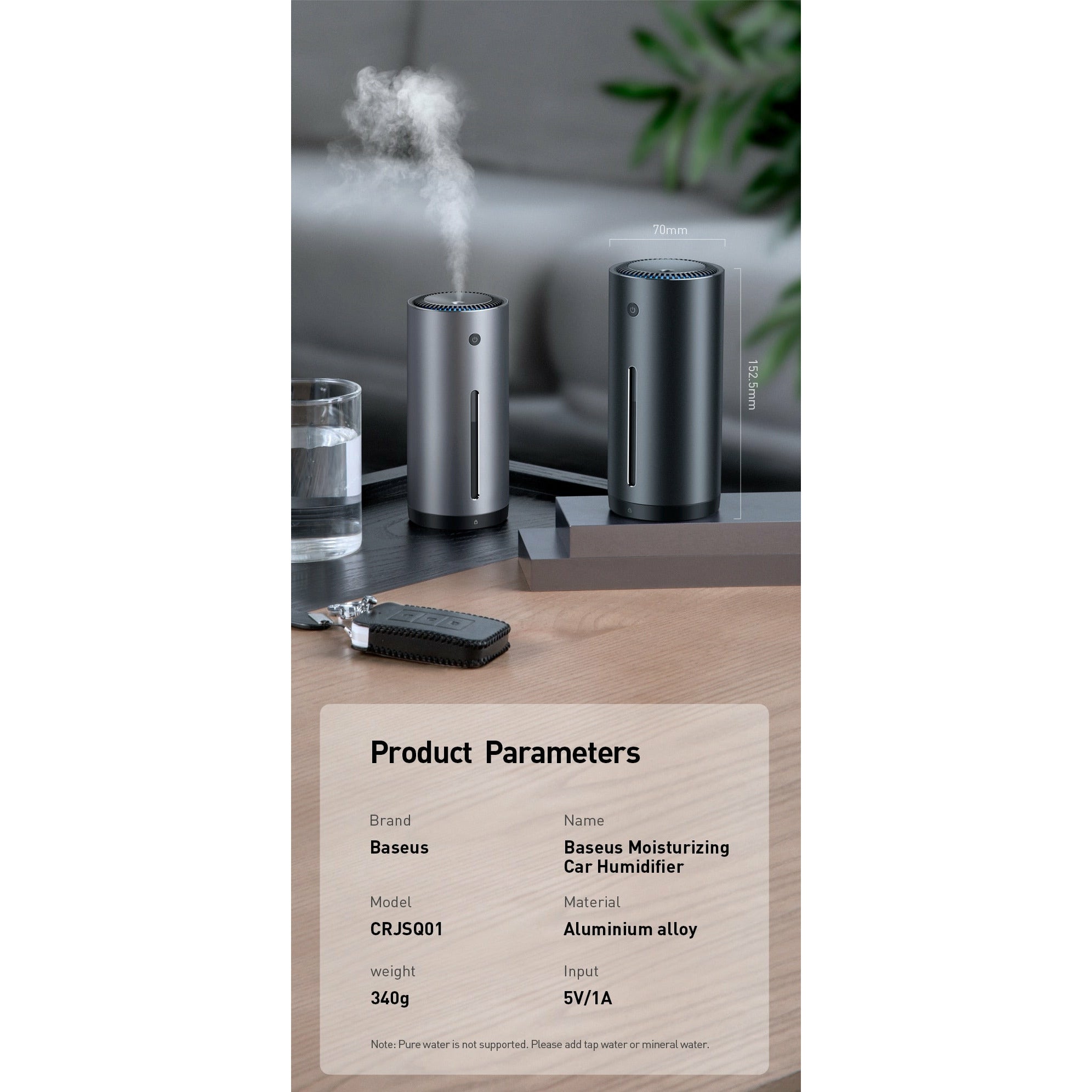 Car Air Humidifier Aluminum Alloy 300mL LED Light Auto Humidifier ...