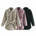 Women Fashion Loose Belt Woolen Jacket Coat Vintage Long Sleeve Overcoat