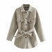 Women Fashion Loose Belt Woolen Jacket Coat Vintage Long Sleeve Overcoat