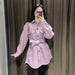 Women Fashion Loose Belt Woolen Jacket Coat Vintage Long Sleeve Overcoat