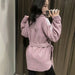Women Fashion Loose Belt Woolen Jacket Coat Vintage Long Sleeve Overcoat