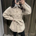Women Fashion Loose Belt Woolen Jacket Coat Vintage Long Sleeve Overcoat