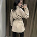 Women Fashion Loose Belt Woolen Jacket Coat Vintage Long Sleeve Overcoat