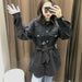 Women Fashion Loose Belt Woolen Jacket Coat Vintage Long Sleeve Overcoat