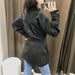Women Fashion Loose Belt Woolen Jacket Coat Vintage Long Sleeve Overcoat