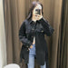 Women Fashion Loose Belt Woolen Jacket Coat Vintage Long Sleeve Overcoat