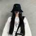 Goth Girl Hat Trendy High Street Hip Hop Pin Rings Dark Cross Bucket Caps