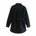 Women Fashion Loose Belt Woolen Jacket Coat Vintage Long Sleeve Overcoat