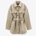 Women Fashion Loose Belt Woolen Jacket Coat Vintage Long Sleeve Overcoat