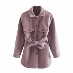 Women Fashion Loose Belt Woolen Jacket Coat Vintage Long Sleeve Overcoat