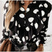 Ruffled Polka Dot Print Women's Long Sleeve Female Tops Elegant Office Ladies Clothes