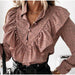 Ruffled Polka Dot Print Women's Long Sleeve Female Tops Elegant Office Ladies Clothes