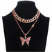 Butterfly Necklace Set Cuban Link Chain Choker Bling Hip Hop Pendant Jewelry