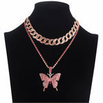 Butterfly Necklace Set Cuban Link Chain Choker Bling Hip Hop Pendant Jewelry
