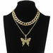 Butterfly Necklace Set Cuban Link Chain Choker Bling Hip Hop Pendant Jewelry