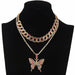 Butterfly Necklace Set Cuban Link Chain Choker Bling Hip Hop Pendant Jewelry