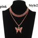 Butterfly Necklace Set Cuban Link Chain Choker Bling Hip Hop Pendant Jewelry