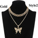 Butterfly Necklace Set Cuban Link Chain Choker Bling Hip Hop Pendant Jewelry