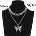 Butterfly Necklace Set Cuban Link Chain Choker Bling Hip Hop Pendant Jewelry