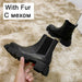 Women Leather Ankle Boots Fashion Platform Warm Fur High Heel Shoes