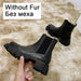 Women Leather Ankle Boots Fashion Platform Warm Fur High Heel Shoes