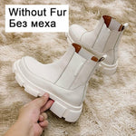 Women Leather Ankle Boots Fashion Platform Warm Fur High Heel Shoes