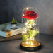 Artificial Eternal Rose LED Light Beauty & The Beast In Glass Cover Home Decor Gift