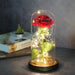 Artificial Eternal Rose LED Light Beauty & The Beast In Glass Cover Home Decor Gift