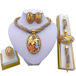 Charm Necklace Earrings Bracelet Ring Gold Jewelry Set Women Fashion Wedding Jewelry Set